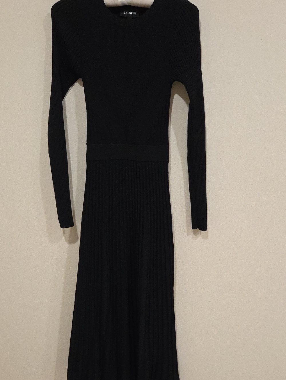 Express Black Ribbed Long-Sleeve Midi Dress